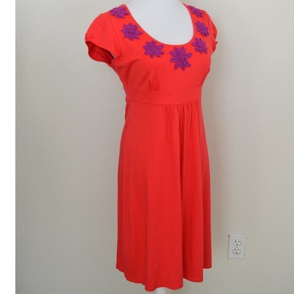 Boden Jersey Coral Dress Purple Flowers 6 - Picture 2 of 8